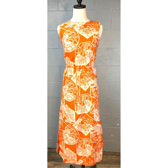 Vintage 1960s Deadstock Orange Tropical Print Dress XS Small Batik Print Floral - Picture 4 of 10